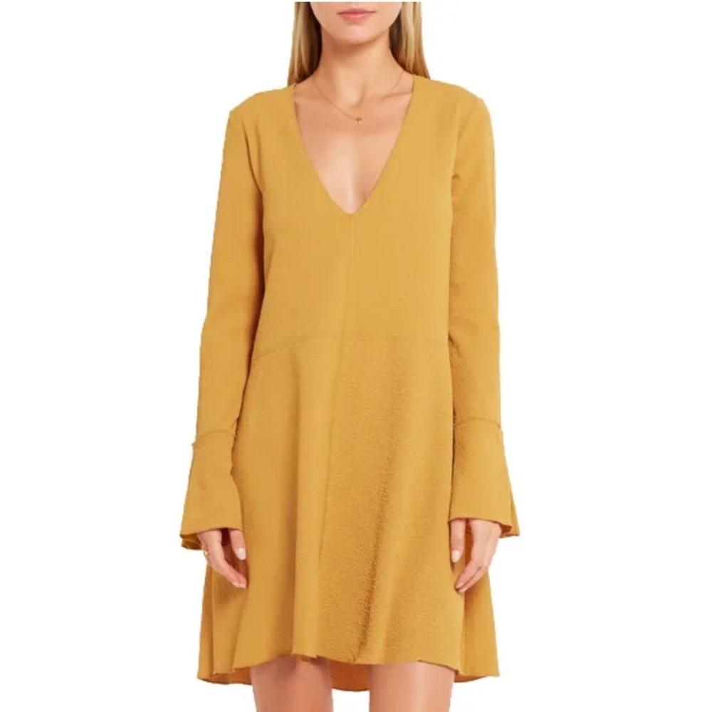 SEE BY CHLOE Stretch Crepe Dress with Long Sleeves in Muted Gold - Slip Included